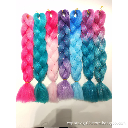 24 Inch Biling Color Jumbo Braiding Hair  Wholesale  With Hair Tinsel Synthetic Glitter Mixed Jumbo Braids  For Box Twist Braids